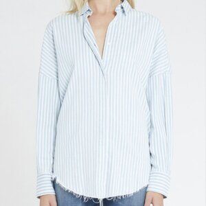 IRO Mia Top Blue & White Striped Distressed Button Down Shirt Size XS